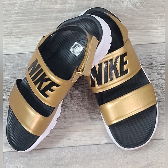 Nike Shoes - Nike Womens Tanjun Gold Double Band Back Adjustable Velcro Strap Sandals NWOT